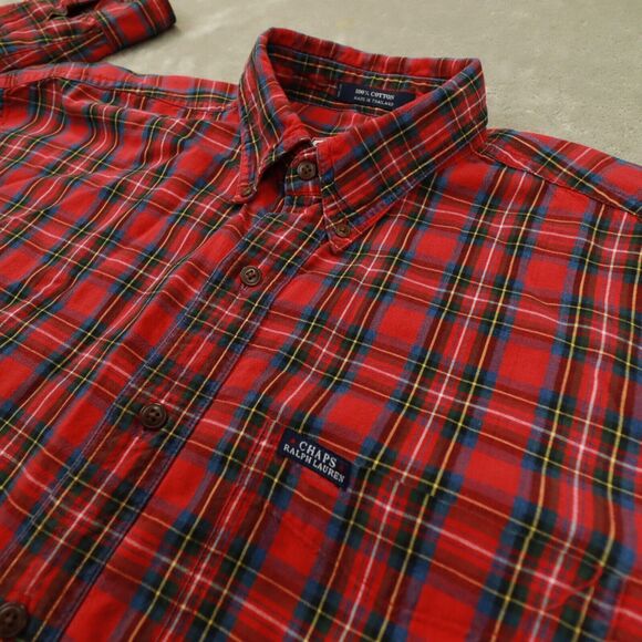 Chaps Ralph Lauren Vintage Men's Red Navy Blue Plaid Button Up Shirt Size Medium - Picture 3 of 8